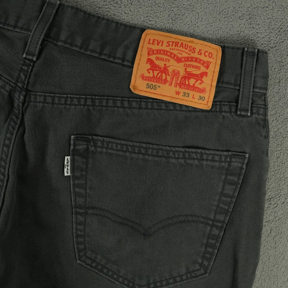 Levi's 505 Jeans Mens 33x30(32x28) Black Regular Fit Straight Leg Faded Denim